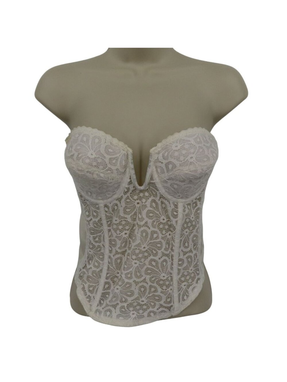 VTG Lady Marlene Women 36B Corset Bra 0380 Floral Flower Lace White Strapless